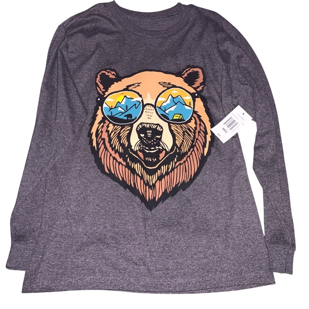 Ocean Current Charcoal Bear Graphic Long Sleeve‎ Tee